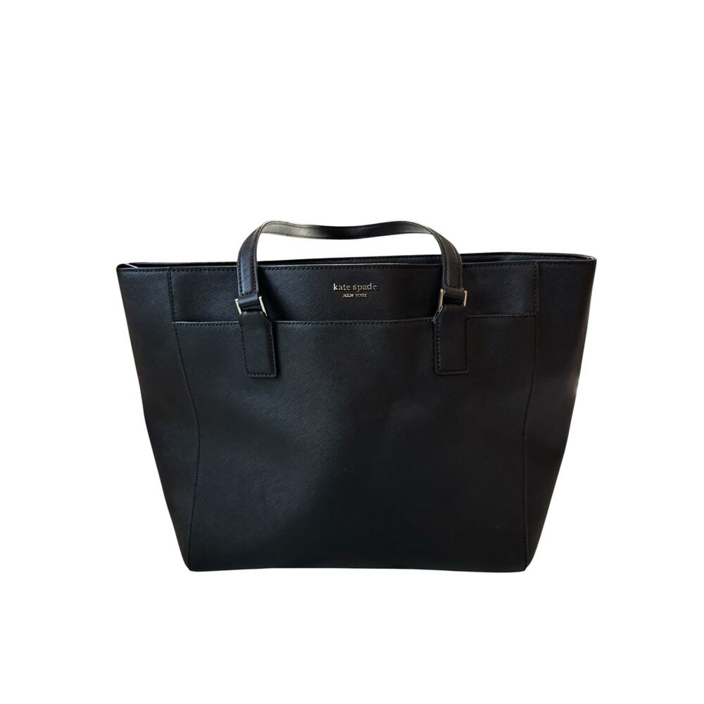 Kate Spade New York Black Leather Tote Laptop Bag Minimalist Classic